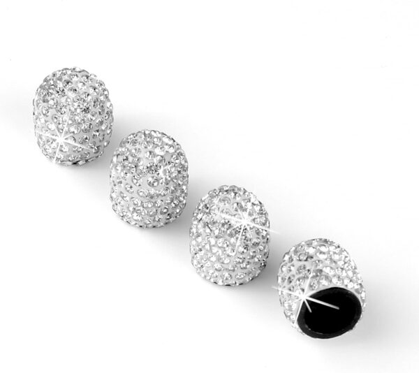 JUSTTOP 4 Pack Handmade Crystal Rhinestone Tire Valve Stem Caps, Wheel Tire Valve, Attractive Dustproof Bling Car Accessories, Universal for Cars, Trucks and Motorcycles-White