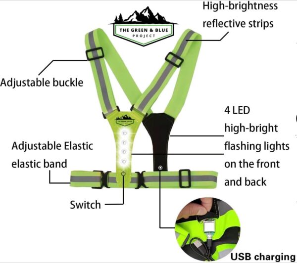 LED Reflective Running Vest Gear- USB Rechargeable Gear - High Visibility Gear With Adjustable Waist & Shoulder For Outdoors, Running, Cycling, Dog Walking, Hiking, Motorbike - Safety Vests.