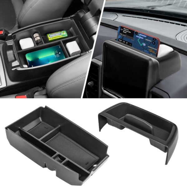 2PCS Center Console Dash Storage Tray and Armrest Secondary Storage Box Compatible with Ford Bronco Sport CX430 2021-2023 2024 Center Console Organizer Insert Accessories