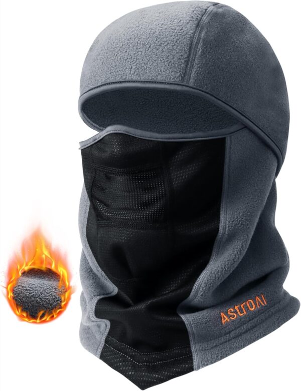 AstroAI Balaclava Ski Mask Winter Fleece Thermal Face Mask Cover for Men Women Warmer Windproof Breathable, Cold Weather Gear for Skiing, Outdoor Work, Motorcycling, Snowboarding, Gray-L, 23"-24.5"