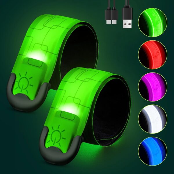 Rechargeable LED Armband 2-Pack, High Visibility Reflective Running Gear for Night Safety, 5 Colors & 3 Modes Light Up Armbands for Night Walking, Cycling, Running Gift for Women Men，White