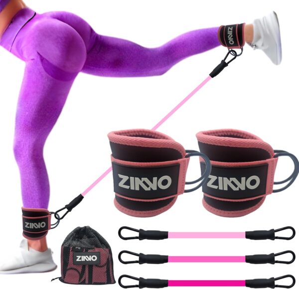 ZINNO Ankle Resistance Bands-Short Booty Bands for Women, Glutes Workout Equipment Set with Cuffs, Straps-for Heavy Leg Training, Pink Weights for Exercise Mats Home Workout