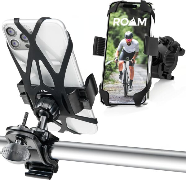 Roam Bike Phone Holder - Bike Phone Mount for Bicycles, Motorcycles, E-Bikes - 360° Rotation with Universal Handlebar Fit - Compatible w/All iPhone & Android Phones 4.5" to 6.7" - Black.