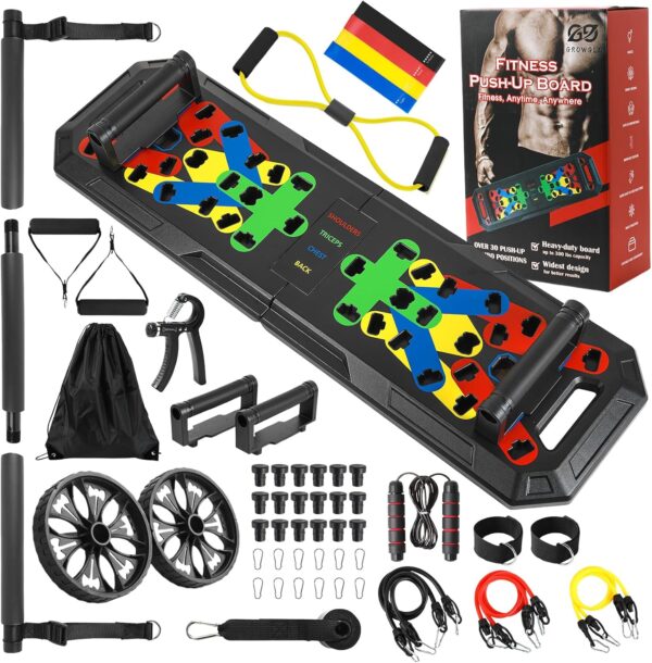 Push Up Board, Portable Multifunction All-in-One Fitness Accessories with Resistance Bands Pull Up Band, Stable Workout Board for Home Gym, Gift for Men and Women