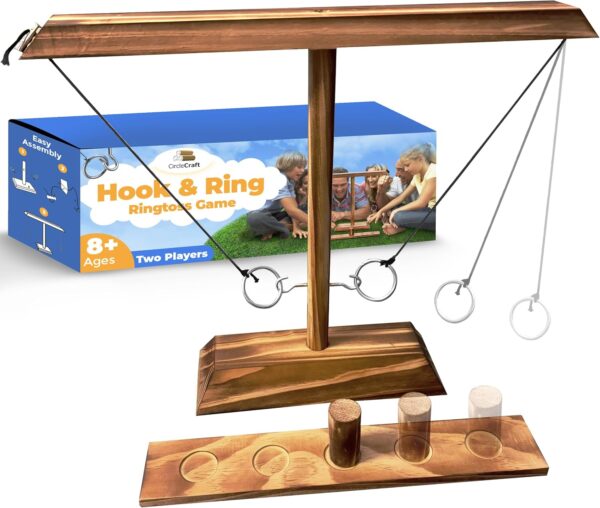 Ring Toss Game for Adults, Hook and Ring Game, Swinging String Hook & Ring Tabletop Battle Game, Outdoor & Indoor Game, Patio Décor Party Bar Game, Wooden Ring & Hook Game, Fun Games for Adults