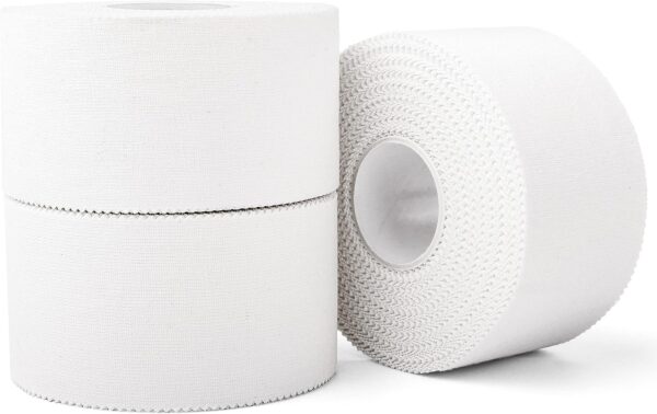 (3 Pack) White Athletic Sports Tape, Very Strong Easy Tear No Sticky Residue Tape for Athlete & Sport Trainers & First Aid Injury Wrap,Suitable for Bats,Tennis,Gymnastics & Boxing（1.5in X 35ft）