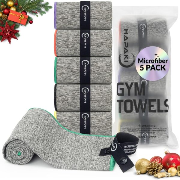 Microfiber Workout Towels for Men & Women (5 Pack), Skin Friendly, Odor-Free, Highly Absorbent, Quick Dry Sweat Towel - Gym Towels for Working Out, Yoga, Running, Sport & More (30.5"L x 16"W)