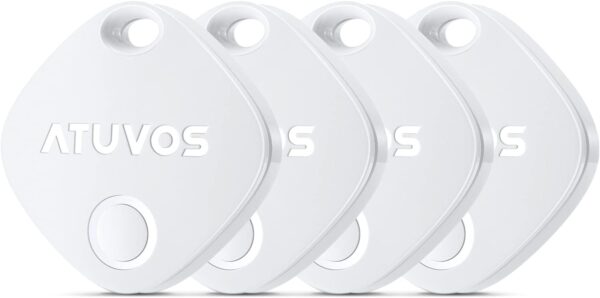 ATUVOS Air Tags-4 Pack, Bluetooth Luggage Tracker Works with Apple Find My APP (iOS Only, Not for Android), Keys Finder and Item Locator for Luggage, Backpack, Suitcases, Replaceable Battery (White)