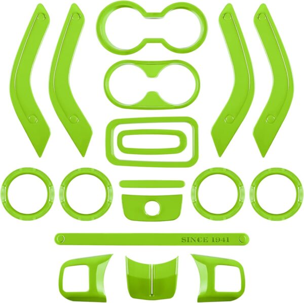 E-cowlboy 18 PCS Full Set Interior Decoration Trim Kit Steering Wheel Center Console Door Handle Air Conditioning Vent Cup Holder Gear Cover Trim for Jeep Wrangler JK JKU 2011-2018 4-Door (Green)