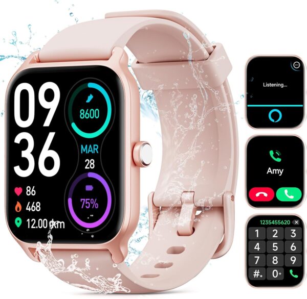 Smart Watch for Women Men, Smartwatch 1.8'' Alexa Built-in Fitness Tracker IP68 Waterproof Watch for Women Compatible for Android & iOS with Bluetooth Calls, IP68 Heart Rate/Sleep/SpO2 Monitor, 110+