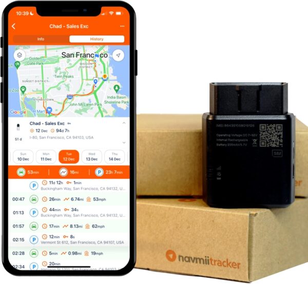 Tracker Mini Car Tracker - GPS Car Tracker for Real-Time, Plug and Play Vehicle Location Tracking - OBD Port Tracking Device for Car, Van & Fleet Security - Instant Notification of Removal