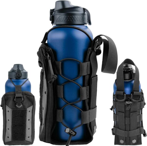 Molle Water Bottle Holder Pouch 16 24 32 40 64 oz - Multi-Purpose Tactical Fuel Bottle Bag, Adjustable Size for Outdoor Activities, Adapted to Backpack/Vest/Belt