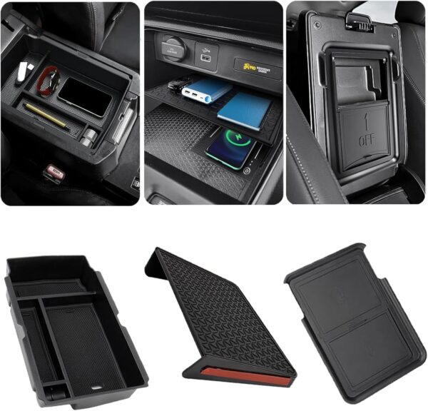 3PCS Center Console Organizer Compatible with Honda CRV 2023 2024 2025 Accessories,CR-V Hybrid Armrest Organizer,ABS Material Armrest Hidden Drawer Storage Box & Tray for Optimize Car Interior