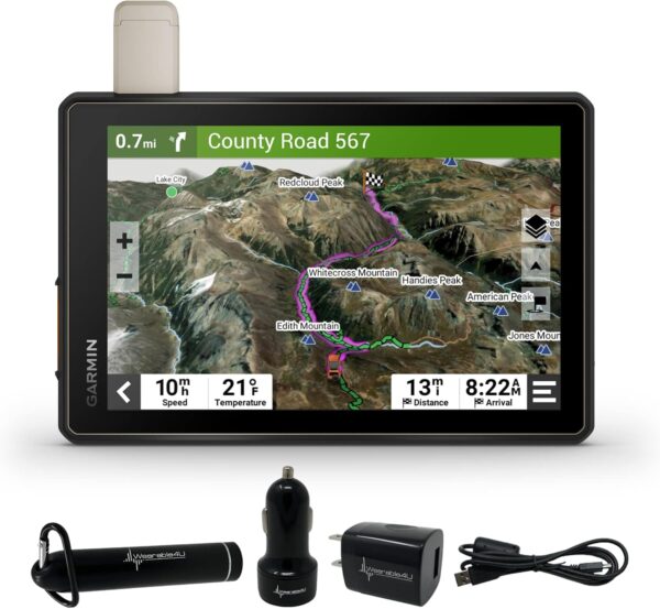 Wearable4U - Garmin Tread Overland, All-Terrain GPS Navigator 8 in, Rugged, Built in Mapping, Ultrabright Display with Power Pack Bundle