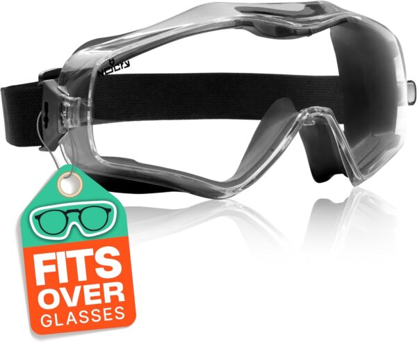 NoCry Safety Goggles Over Glasses with Extreme Impact Resistance - Anti-Scratch Eye Protection Goggles - Vented, Dust Goggles that Fit Over Glasses - ANSI Z87.1 Safety Goggles for Chemistry Lab
