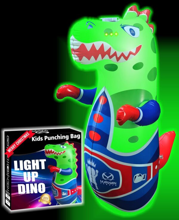 Light-Up Inflatable Dinosaur Punching Bag with Roar Sound - Dinosaur Toys for Kids 2-3-5-7 Years Old, 47” Bop Bag with Instant Bounce Back- Toddlers Boxing Bag Toy (3 AAA Batteries Required)