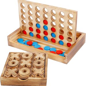 Glintoper Tic Tac Toe & 4 in a Row Table Games Set - Rustic Decor Wood Strategy Board Games for Families