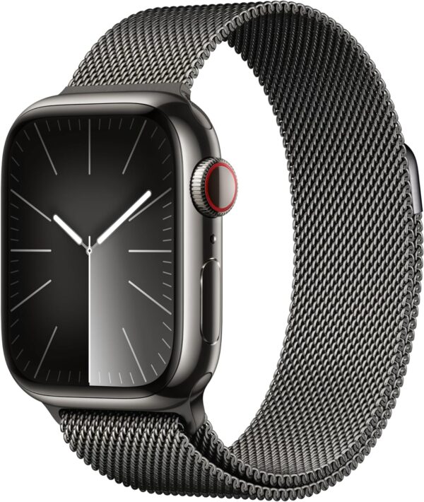 Apple Watch Series 9 [GPS + Cellular 41mm] Smartwatch with Graphite Stainless Steel Case with Graphite Milanese Loop. Fitness Tracker, ECG Apps, Always-On Retina Display