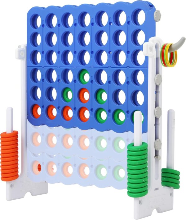 SDADI Height Adjustable Giant 4 in a Row Connect Game, 2-in-1 Jumbo 4-to-Score Game with Ring Toss Game Set, Indoor Outdoor Yard Game Party Game for Kids Adults and Family, White