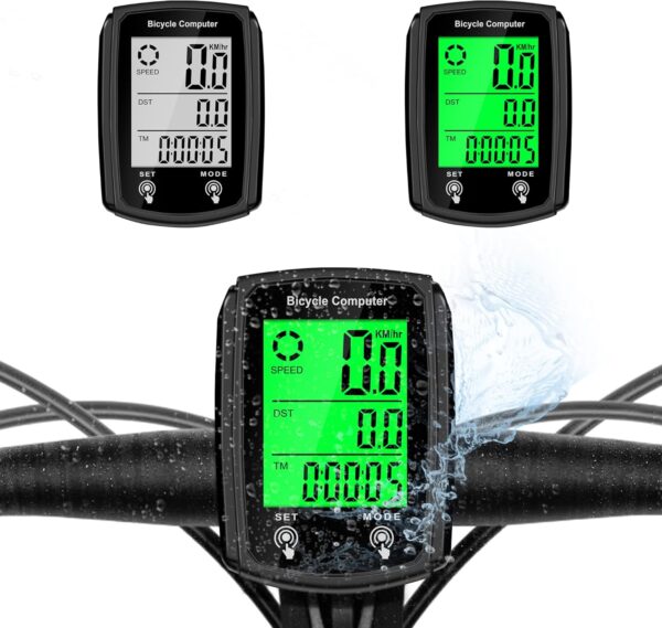 Bike Computer and Bicycle Odometer Wired MPH KM/H Bike Speedometer with Automatic Wake-Up Cycling Speed Tracker LCD Display & Single Mileage & Multi-Functions Accessories