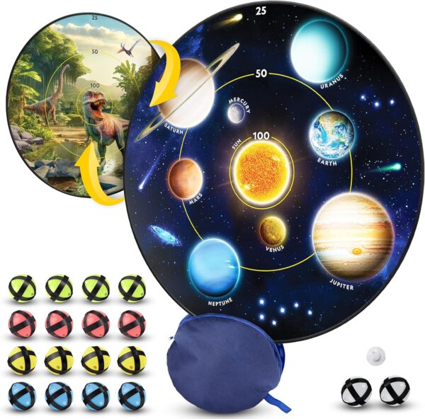 NATIONAL GEOGRAPHIC Kids Glow in the Dark Dart Board for Kids - Dart Ball Game Set with 28" Reversible, Glowing Dartboard and Sticky Balls, Indoor Games for Kids, Kids Darts Game, Kid Dart Board